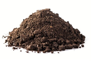 A close-up of a pile of rich, fertile soil, isolated on white, symbolizing growth and agriculture