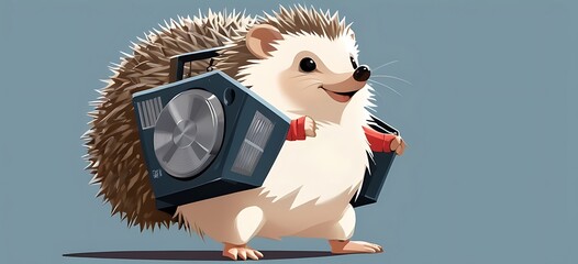 Hip-hop cute Hedgehog A hedgehog with a boombox strapped to its back, rolling through the streets with style.