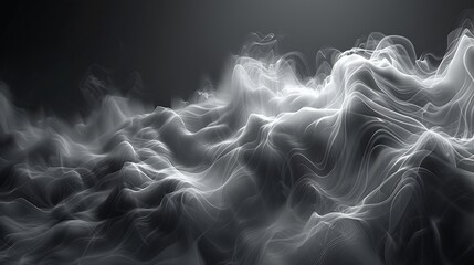 A minimalist depiction of smoky patterns flowing across a dark background, focusing on the natural fluidity and gradient of gray smoke.