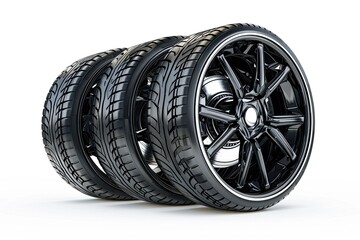 three luxury car tire with elegant velg isolated on white background 