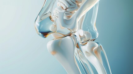 Medical doctor's treatment of knees and legs with glass shield. 3D realistic modern illustration of hospital media, doctors, bone-nourishment vitamins.