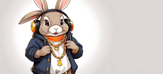 Rap Rabbit A rabbit with a gold chain necklace and baggy pants, rapping into a carrot microphone.
