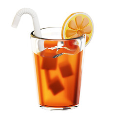 3D Icon Summer. iced tea. Isolated on transparant background. 3D illustration. High resolution
