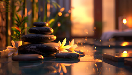 Relaxation and Tranquility in a Soothing Spa: Warm Stones for Therapeutic Wellness Practices