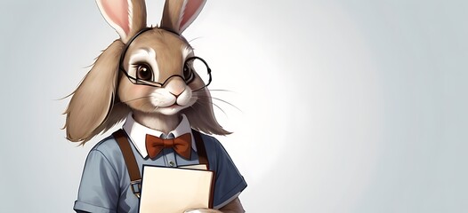 SNerdy Bunny Dressed in a collared shirt, suspenders, and high-waisted shorts skirt, this bunny sports a bookish look with a pencil tucked behind its ear.