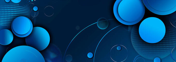 Abstract blue circles on dark background, modern design with geometric shapes.