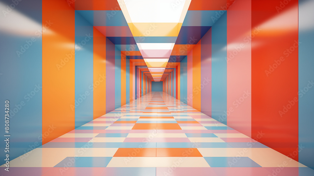 Wall mural an image of an architectural symmetrical structure in the form of columns in colourful colours \ ton