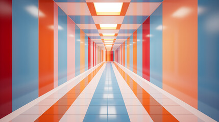 An image of an architectural symmetrical structure in the form of columns in colourful colours \ tones with receding perspective and ideal rhythms. Generative AI	
