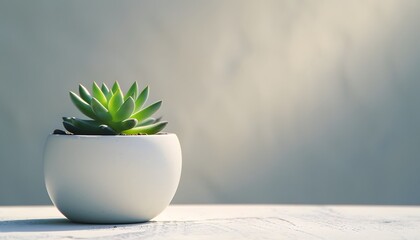 Succulent Plant in a Minimalistic White Pot on a Sunlit Surface