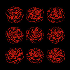 Roses silhouettes flower set. Flower silhoutte. Vector illustration
