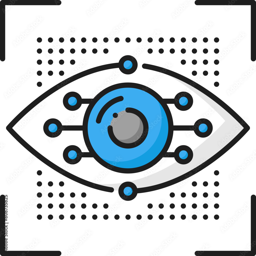 Leinwandbilder Machine learning and vision, AI algorithm, artificial intelligence outline color icon. Artificial intelligence computer science, machine learning future technology linear vector sign with eyeball