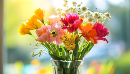 Vibrant Bouquet of Spring Flowers Bringing Color and Life Indoors