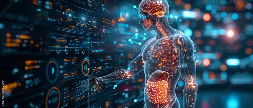 Poster the concept of ai, artificial intelligence, is used by businessmen in order to execute business tran