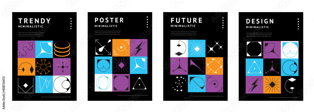 Poster brutal y2k posters with abstract geometric shapes for cover templates, vector backgrounds. y2k bruta