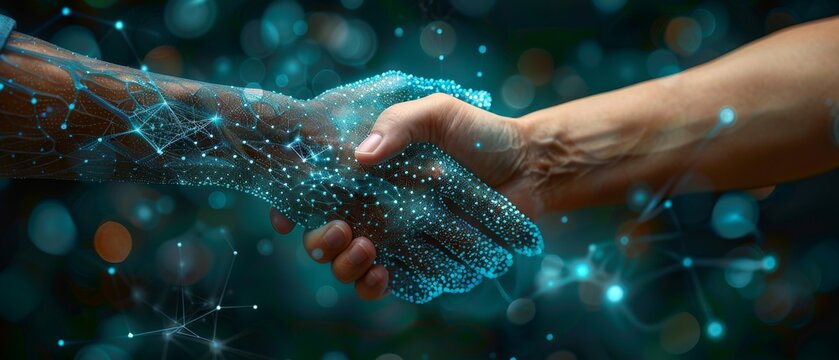 In a handshake, a businessman proposes partnership, deal, human resources management, and the Trust Promise concept, or a team leader may greet or welcome a new employee.