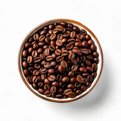 Fototapeta premium Coffee beans in a wooden bowl on a white background.