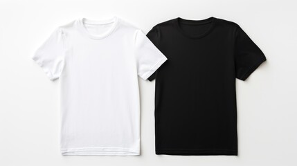 black and white t-shirts hanging for mockup on white background