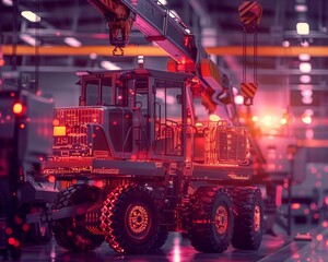 Mobile crane, Construction equipment conception, futuristic background