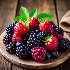 Fresh berries on old wooden table, selective focus, close-up