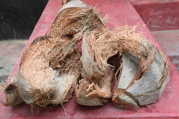 dried coconut shell stock on farm