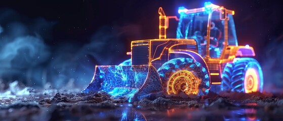 Skid steer loader, Construction equipment conception, futuristic background - obrazy, fototapety, plakaty