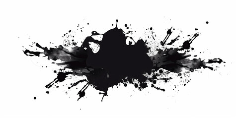 Dynamic black paint splash isolated on white background, abstract and artistic.