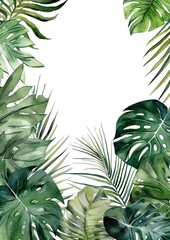 Card border: Tropical Leaves Watercolor Painting