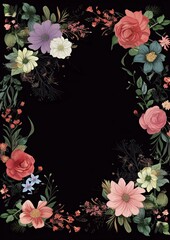 Card border: Black Background With Flowers and Leaves