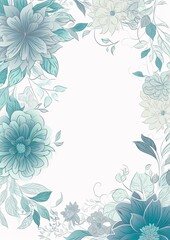 Fototapeta premium Card border: Blue and White Flower Border With Leaves
