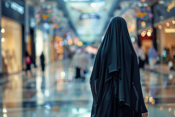 Generative AI illustration of charming abaric woman in hijab headscarf, religious woman in modern world