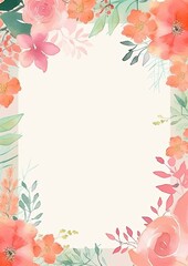 Card border: Pink Floral Frame With Green Leaves
