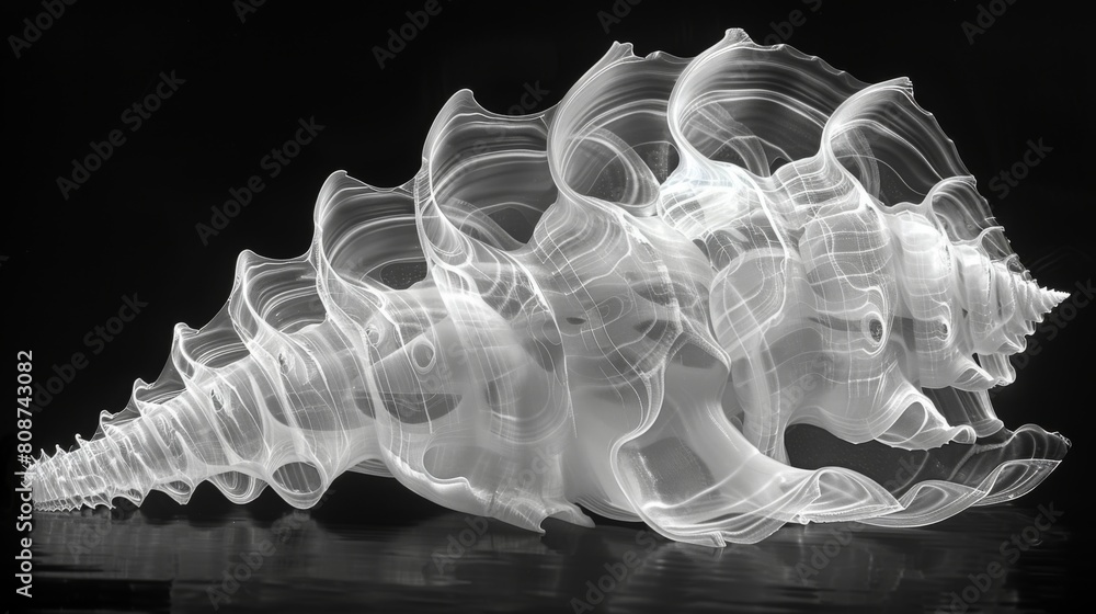 Poster x-ray scan of a seashell, showcasing the delicate internal structure and spiral pattern.