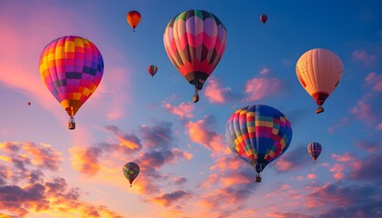 Fototapeta premium Colorful Hot Air Balloons in Sky at Sunset