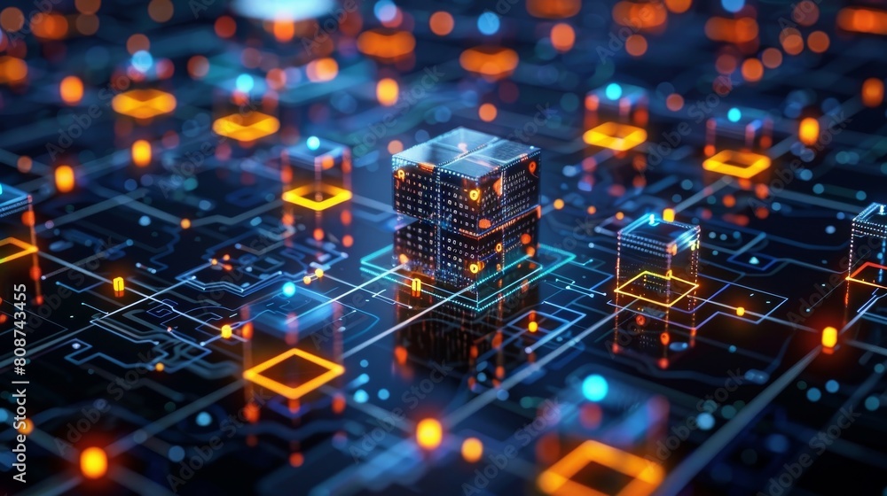 Poster blockchain security technology, firewall and encryption visuals, cybersecure environment