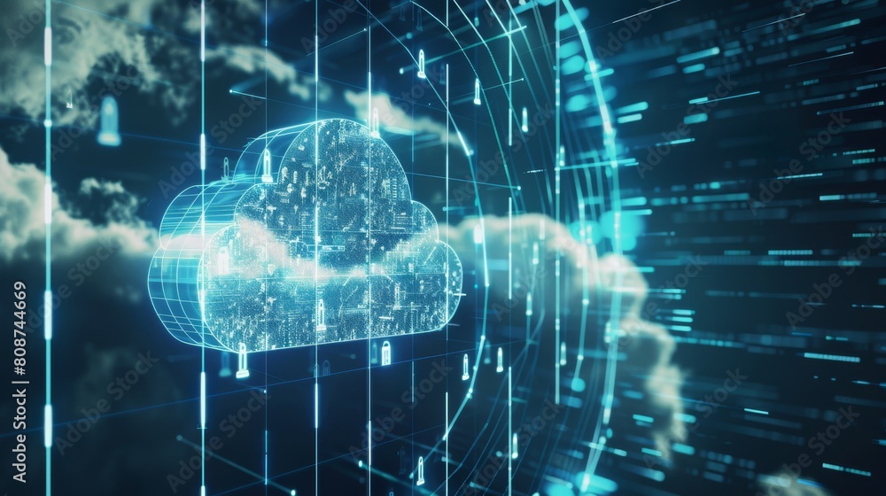 Aufkleber digital fortress protecting cloud-based data, with layers of encryption and security measures, conve