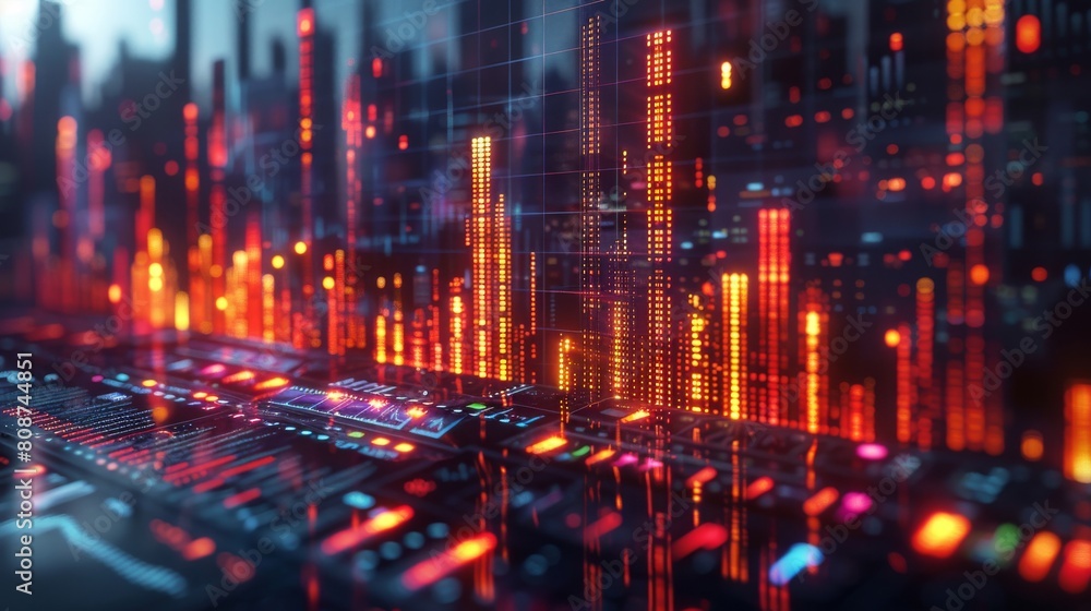 Poster erp data analytics dashboard, 3d charts and live data feeds, vibrant color highlights, office backgr