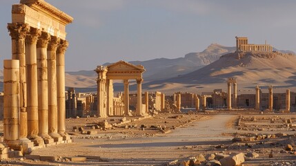 Old Ruins of the City of Palmyra: Ancient Architectural Marvels in Syria - obrazy, fototapety, plakaty