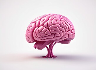 Pink brain in 3d style on a light background	
