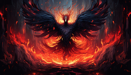 Fototapeta premium The dark phoenix rises from the ashes.