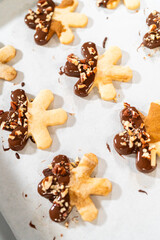 Snowflake-Shaped Sugar Cookies, Chocolate-Dipped, Pecan Crushed Nuts, Holiday Baking