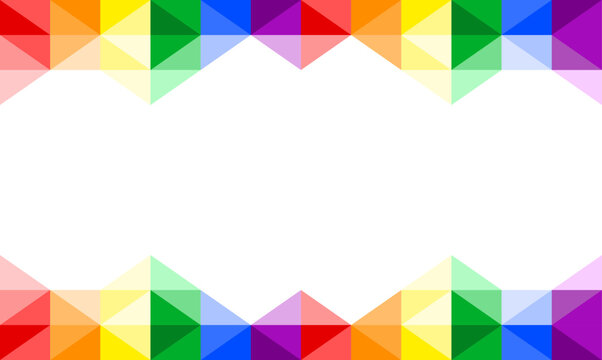Abstract pride month background with rainbow prism bars, geometric shape border, rainbow flag theme, modern stye
