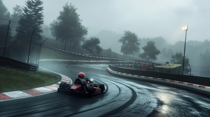 Amidst the roar of engines and the smell of burning rubber, a racer in a nimble go-kart car expertly negotiates a hairpin turn on a closed track, their finely tuned reflexes and li