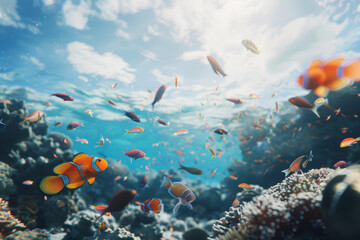 Serene underwater world alive with colorful fish and coral life.