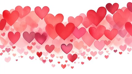 A colorful array of red and pink hearts in various sizes forming a romantic and festive background design