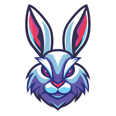 Stylized blue rabbit with a fierce expression