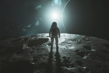 Obraz premium Illustrate cosmonauts exploring celestial bodies in the far reaches of space.