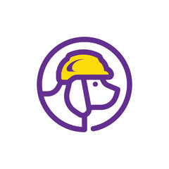 Fototapeta premium Dog in a yellow hard hat or construction safety helmet