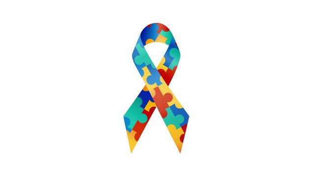 Autism awareness Ribbon. Puzzle ribbon. Transparent background with alpha channel
