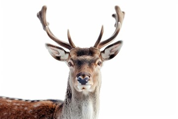 closeup of deer head with horns isolated on white wildlife cutout photo