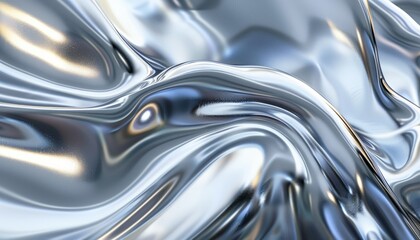 An abstract background depicting liquid metal with a chrome finish, showing a silver gradient and iridescent hues that create a modern and sleek visual texture